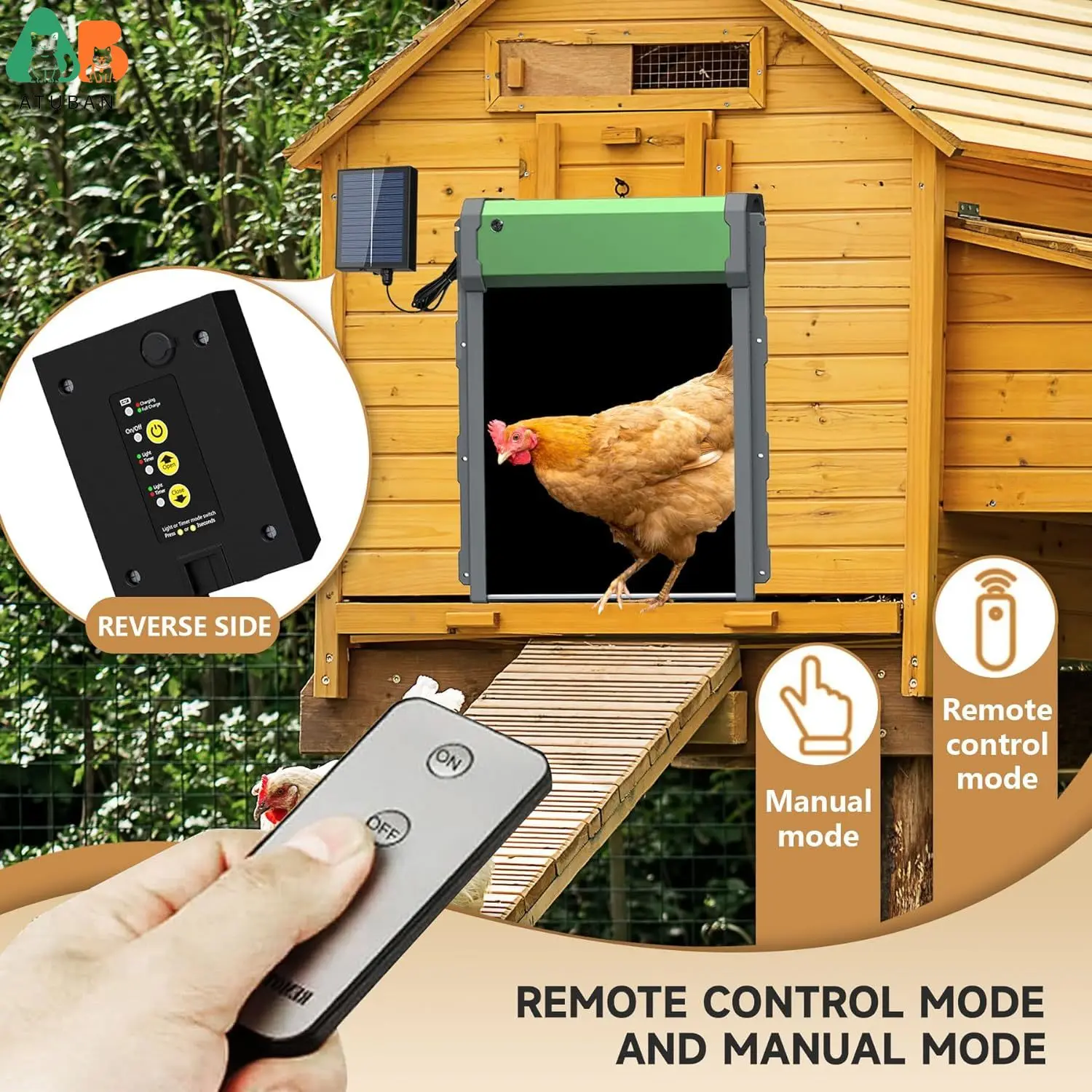 Automatic Chicken Coop Door,Solar/USB Powered Auto Chicken Door Timer&Light Sensor,Durable Aluminum Chicken Door Remote Control