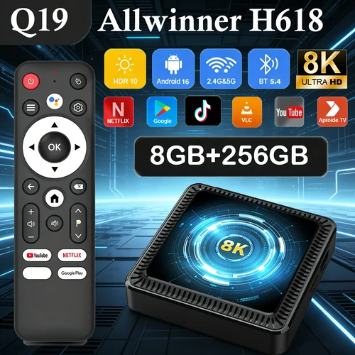 Imagen 1 del producto Android 16 Smart TV Box 8GB+256GB Allwinner H618 Q19 Google Assistant Reproductor Multimedia 8K Video Bluetooth 5.4 Muy Rápido