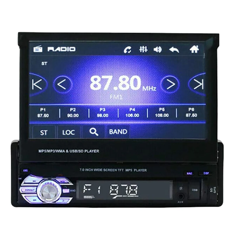 Car Stereo MP5 Player 7 Inch Retractable Press Screen Support 1080P USB Port Bluetooth AUX FM/AM Radio