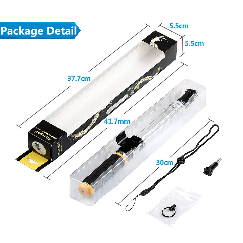 Waterproof Monopod Crystal Selfie Stick Telescopic Transparent Diving Rod for Phone Gopro Go Pro HERO 12 11 10 9 8 7 6 SJCAM