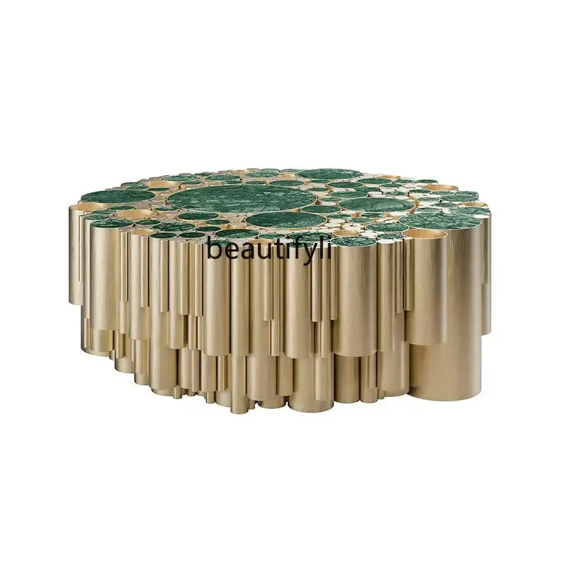 

Light luxury creative marble coffee table modern, stainless steel special-shaped, villa living room home tea table