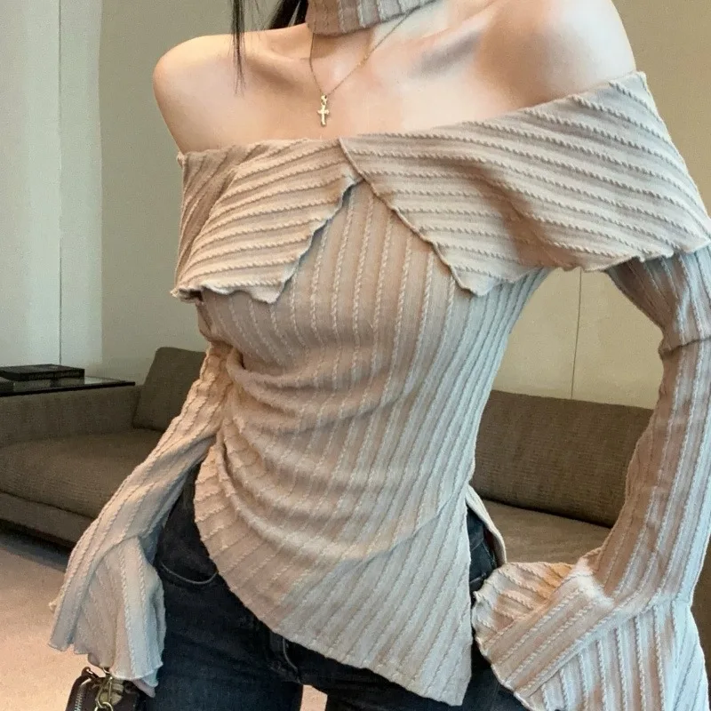 تصميم غير منتظم Bell Sve Top 2025 خريف شتاء جديد Sle المرأة Faion واحد oulder Basero تي شيرت طويل Sve Crew... #4