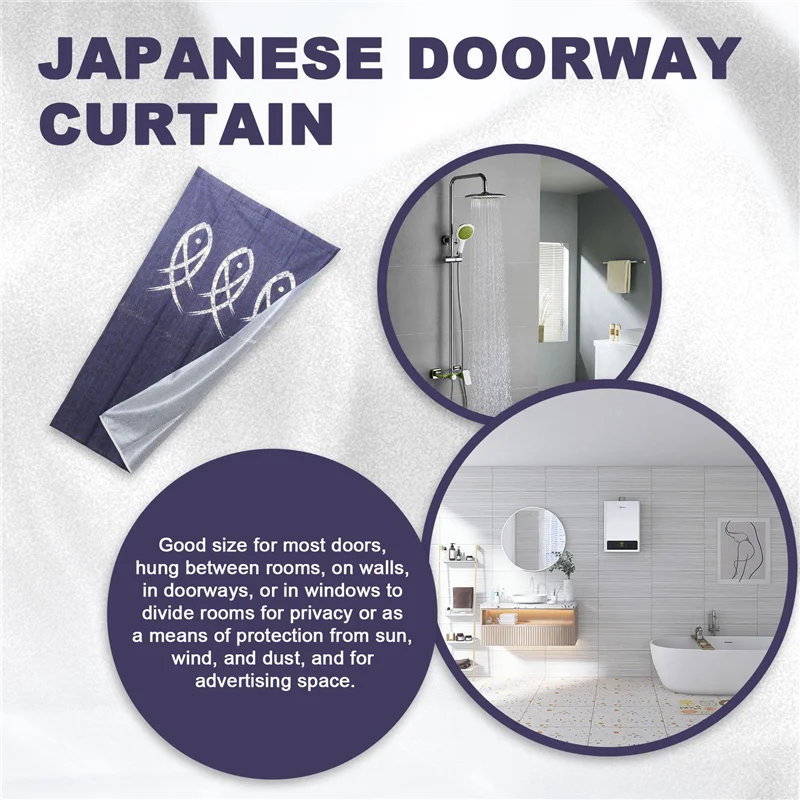 ABGR-Japanese Noren Doorway Curtain Ancient Character Fish Tapestry For Home Decoration Blue 33X59inch