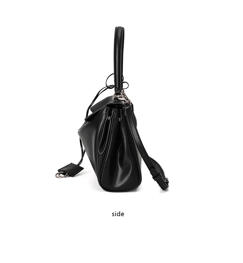 Echte Rindsleder-Handtasche für Damen, Einzel-Schulter-Umhängetasche mit Klappe und Knopf, Geräumige Hobo-Tasche – Detail 12