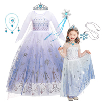 Kids Girls Cosplay Elsa Mesh Costumes Snow Queen Elsa Princess Long Dress Halloween Party Carnival Clothes 2-10Y Vestidos Dress