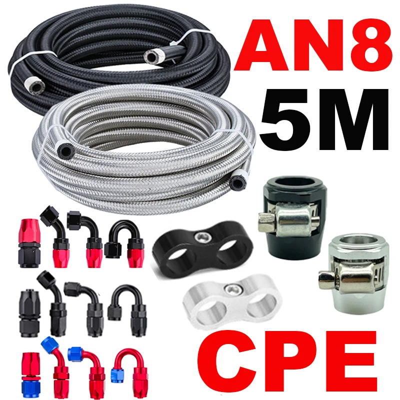 

5 м/16,4 фута AN8 8AN Топливный шланг Масло Газовый радиатор Шланг Трубка Трубка Нейлон Нержавеющая сталь Плетеный CPE Резиновый шланг Фитинг Зажим