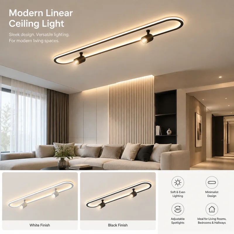 Ceiling Light Smart Voice Control Slim LED Linear Fixture Eye-Safe Design for Living Room Hallways Balcony Corridor Ceiling Lamp