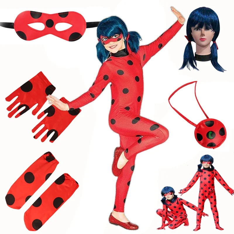 Kids Anime Ladybird Costume New with Separate Eye Mask  Cosplay Carnival Party Stage Performance Clothing for Kids Girls