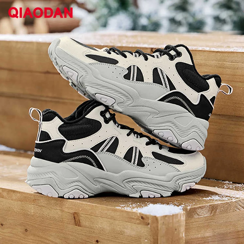 QIAODAN Leisure Shoes Winter Women High Top Fleece Lined Warm Sport Cotton Shoes 2025 Non-Slip Outdoor Sneakers QXG042254435B