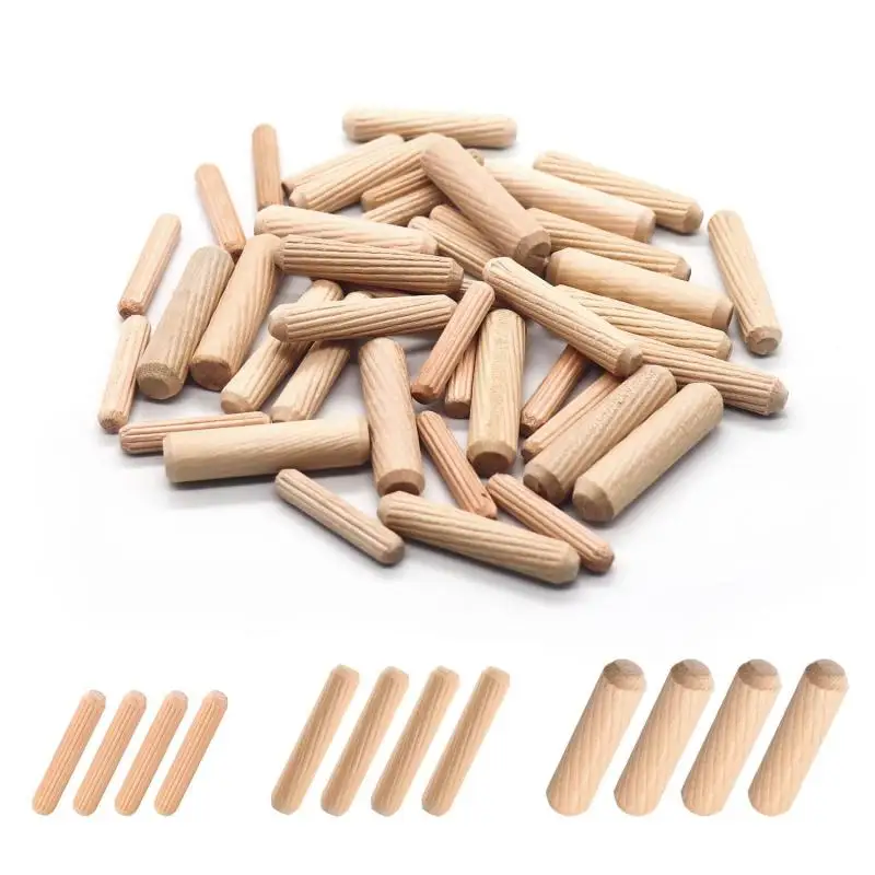 50 Stück M6*30/40mm M8*30/40mm Holzdübel für Schränke und Schubladen, Runde Geriffelte Holzstifte, Möbelbeschläge, Holzdübel-Set – Detail 1