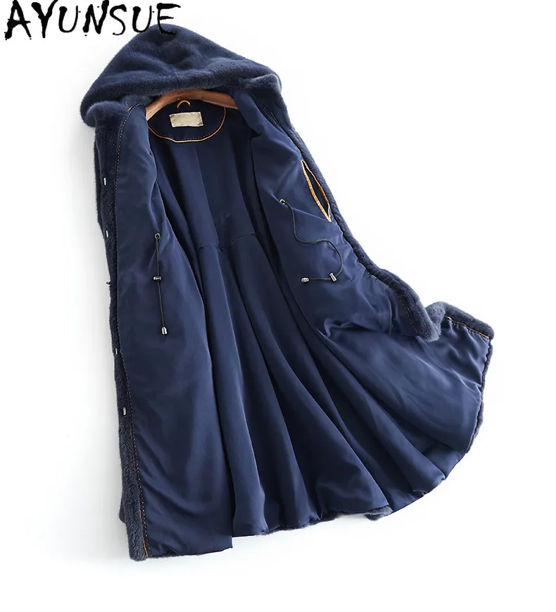 

AYUSNUE Natural Female Mink Fur Coat Women Clothing Winter Jacket Real Fur Coat Warm Hoodie New in Coats Mid-length 88cm Casacos