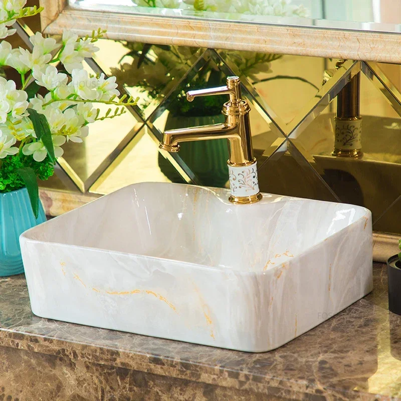 

European Ceramic Bathroom Sink, Countertop Basin Home Square, Art Basin Toilet Wash Basin, Small Balcony Shampoo Sink