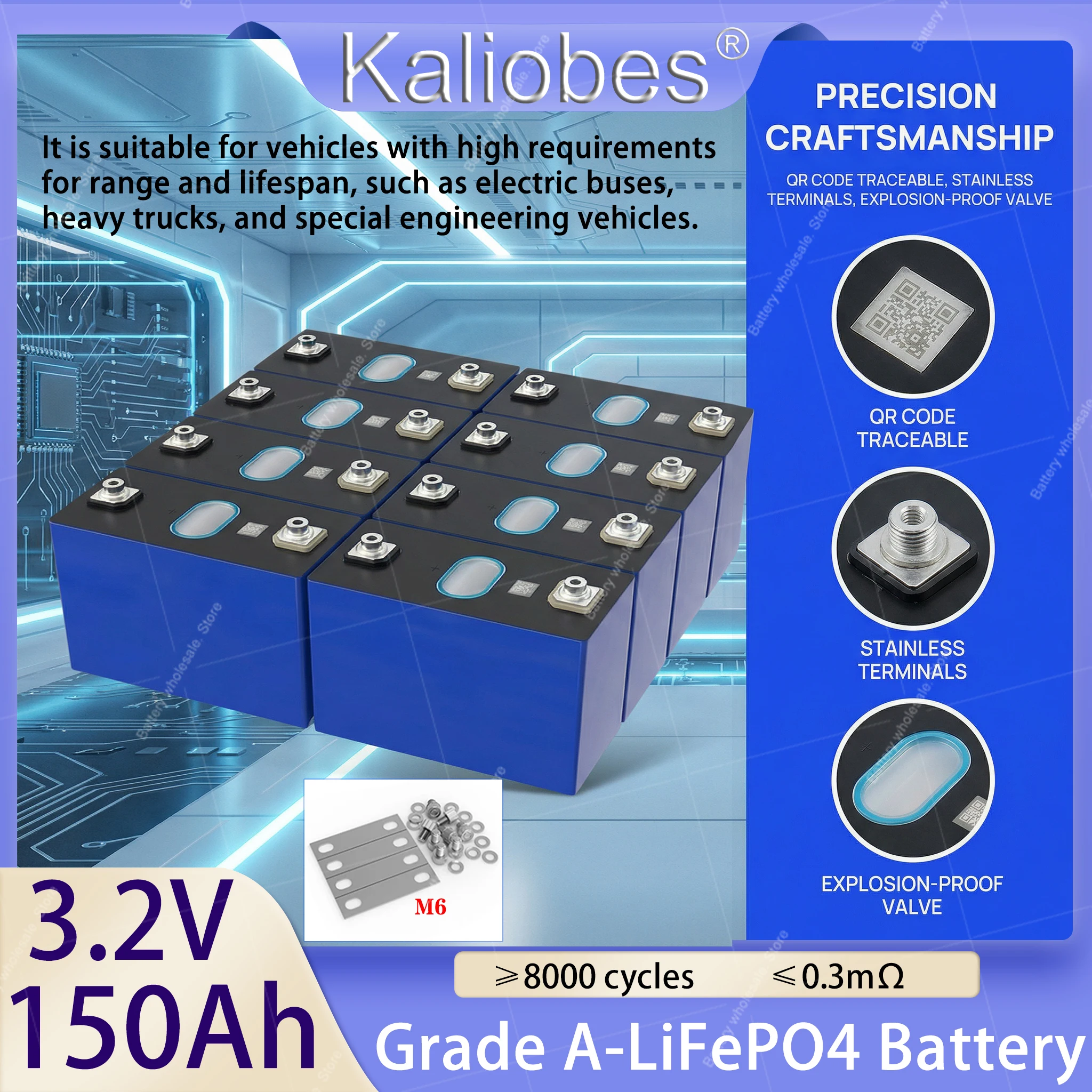 

3.2V 150Ah LiFePO4 Battery Cell, 8000+ Deep Cycle Rechargeable Lithium Iron Phosphate Battery for Solar, RV, Marine & Off-Grid