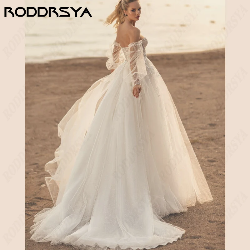 RODDRSYA Boho Wedding Dress Sweethear Lace Robe De Mariée Applique A-Line Backless Bridal Gown Off Shoulder Removable Sleeveees