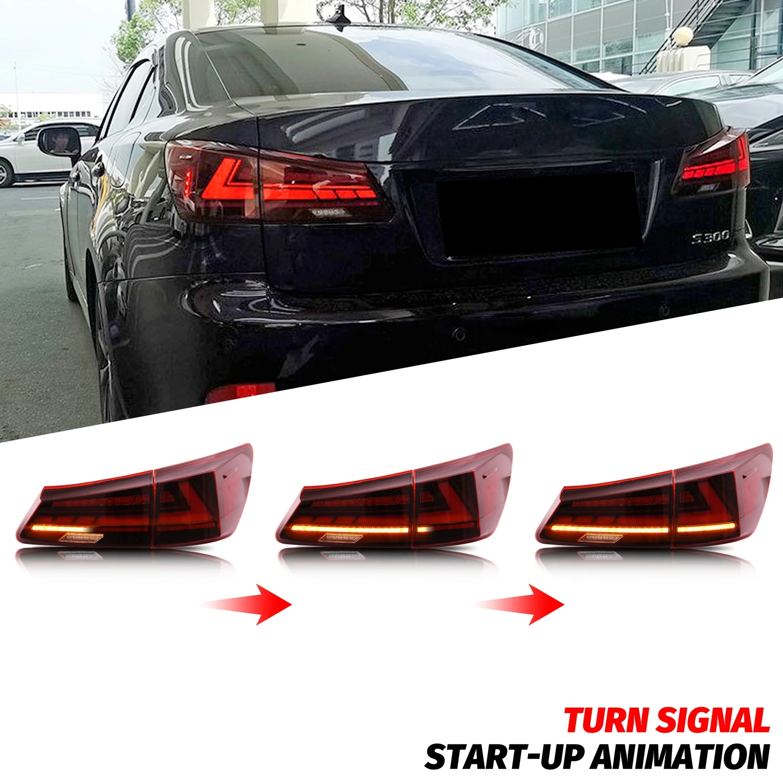 LED Red Tail Lights for Lexus IS250 IS350 ISF IS iii 2006-2013 Start-up Animation Sequential Turn Signal Rear Lamps Assembly