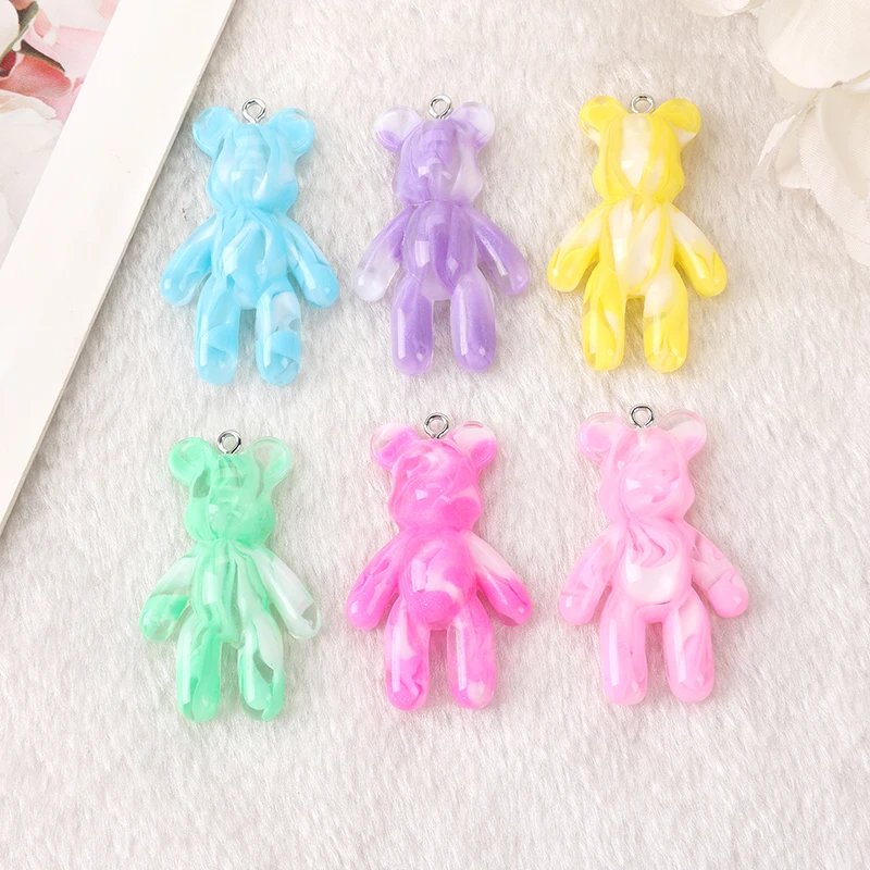 6Pcs 44*27MM Violent Bear Charms Gradient Flatback Resin Craft Jewlery Findings For  Necklace Pendant Keychain Diy Making