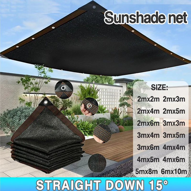 Schwarzes Sonnenschutznetz für den Außenbereich, 75~80% Schattierung, Gewächshausabdeckung, Sichtschutzzaun, Garten-Sonnenschutz, UV-Schutz für den Außenbereich