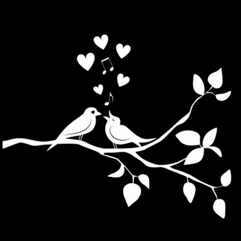 Car Sticker Bird Singing on Tree Branch Fashion PVC Car Decoration Accessories Decals Waterproof Sunscreen Black/white,15cm*12cm