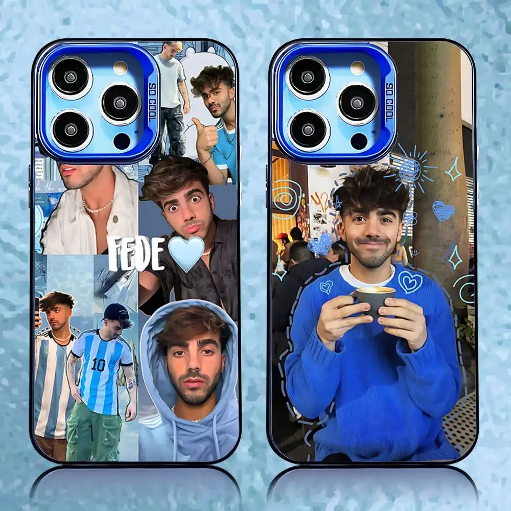 حافظة هاتف F-Fede V-Vigevani لهاتف iPhone 16,15,14,13,12,11,Pro,Max,Plus,Mini,SE غطاء خلفي ليزر أزرق غير لامع