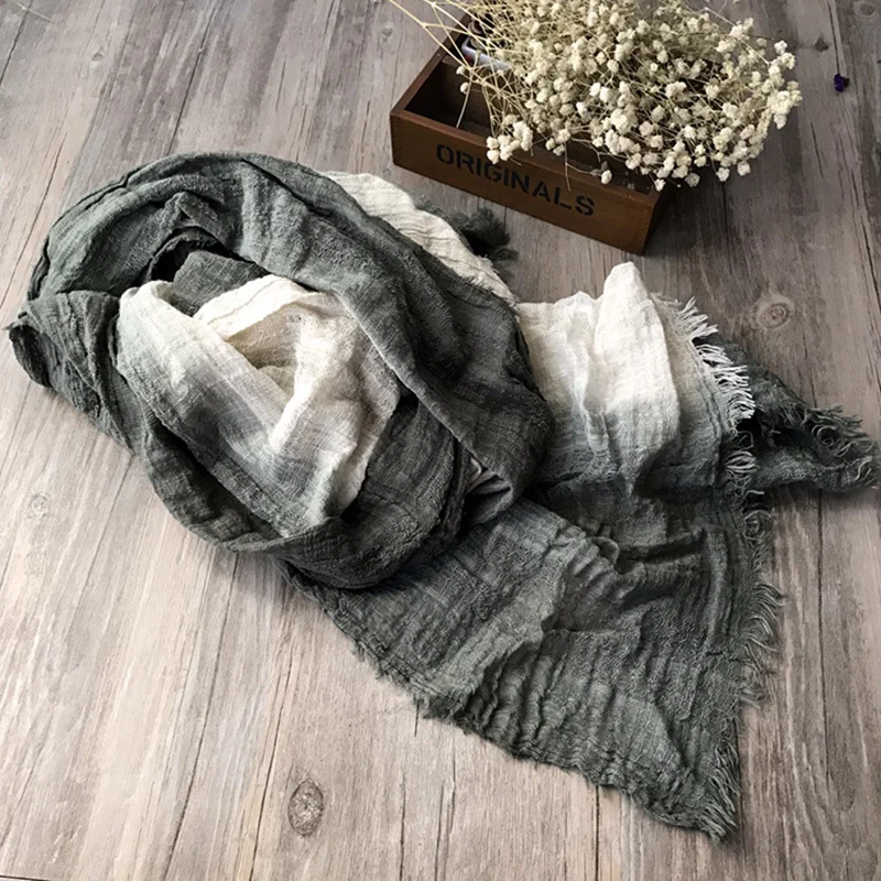 Big Size 100*200 Women Foulard Elegant Winter Warm Tassel Long Scarf Hanging Dye Gradient Pleated Shawl Hijab