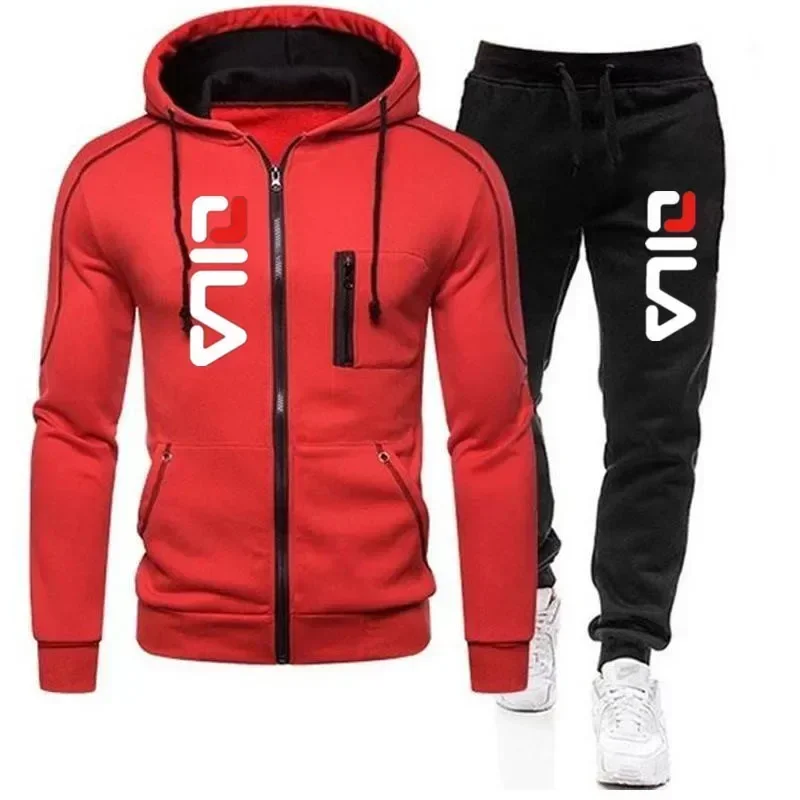 Nuova giacca con cerniera da uomo, pullover con cappuccio, pantaloni sportivi, abbigliamento sportivo da jogging casual sportivo, set da 2 pezzi per