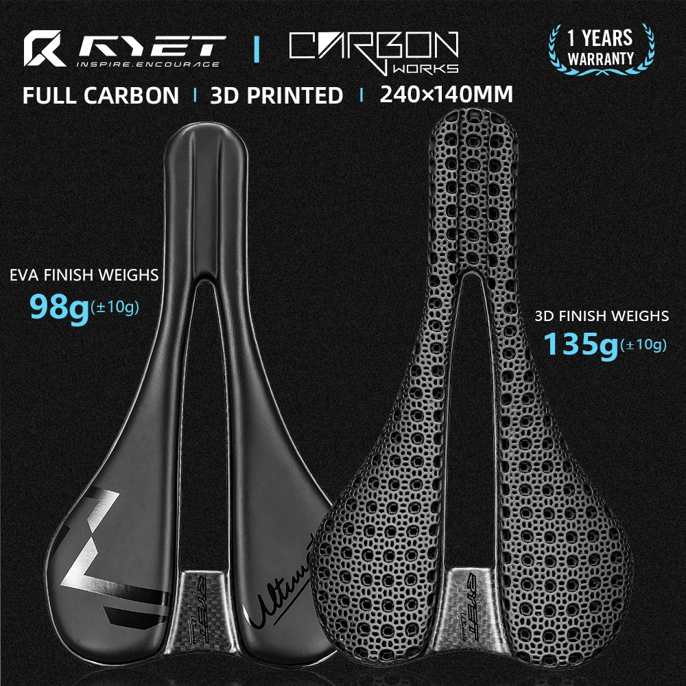 RYET Carbon 3D Printed Saddle 240mm ×140MM Superlight  98g 7*9 Bike Seating For Men Women Triathlon Road MTB Mountain Gravel