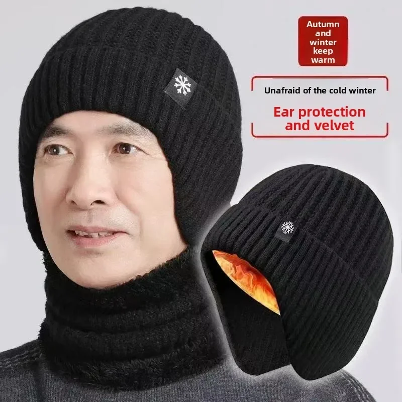 Thick Soft Knitted Wool Beanie for Senior Men Winter Warm Ear Protection Protective Headwear for Daily Outdoor Wear