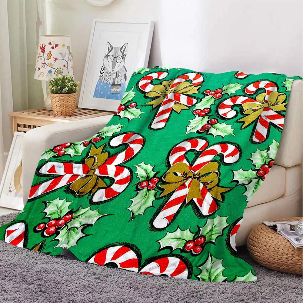 CLOOCL Popular Fashion Winter Blanket Christmas Candy Canes Pattern 3D Printed Flannel Blanket Nap Blanket Christmas Gift