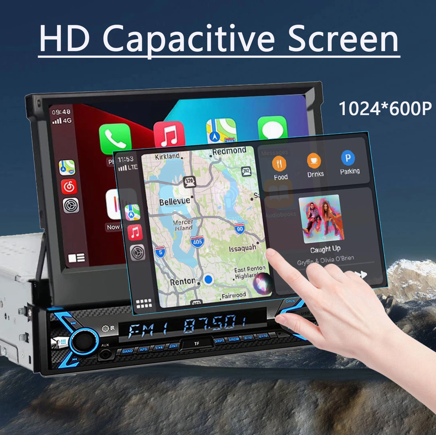 7 Inch Retractable Car Radio Stereo 1 Din HD Touch Screen Car Video Player with Dash Cam & Backup Camera Navigation AUX/FM/USB