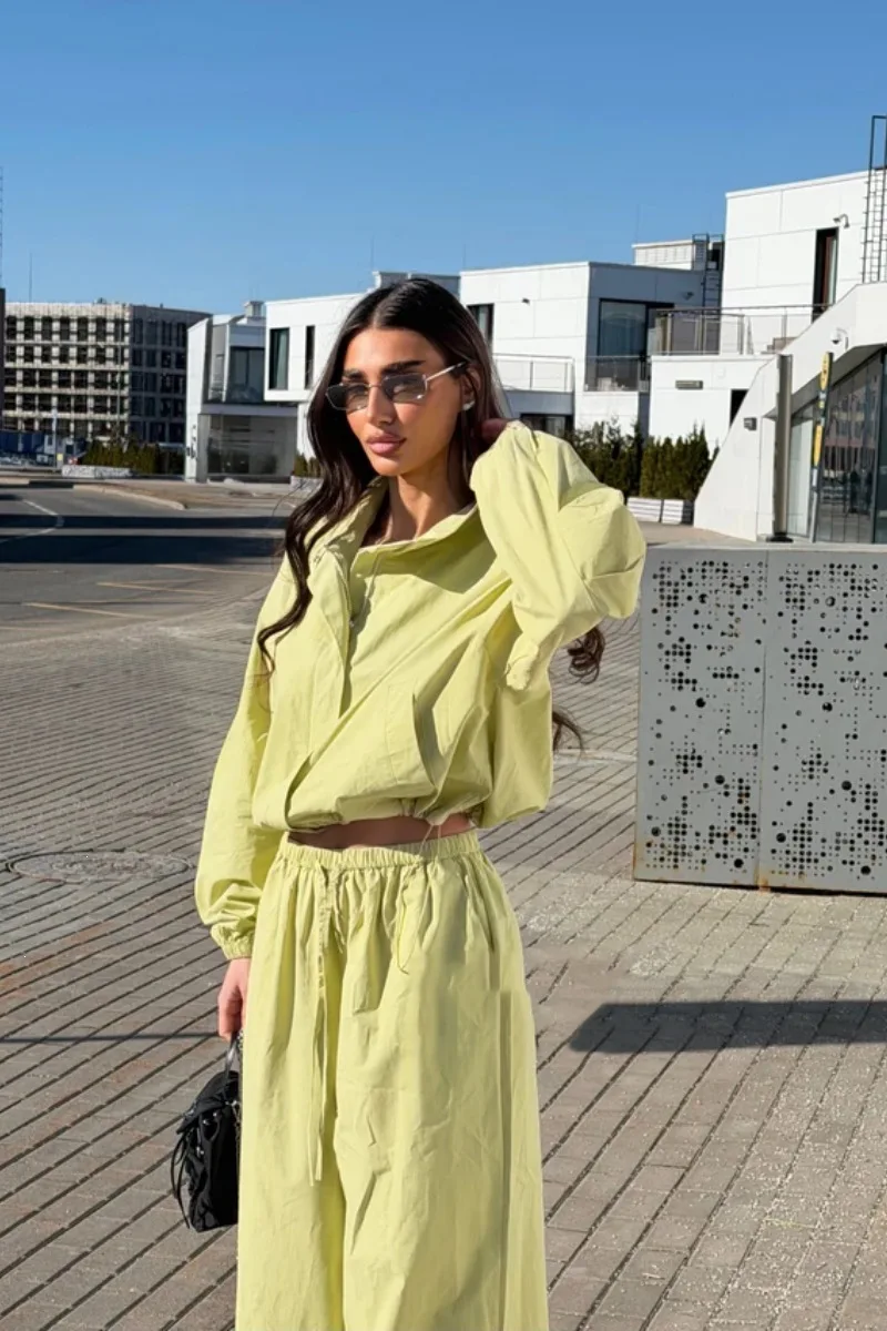 

Autumn Loose Windbreaker Jacket Set Women's Casual Two Piece Pants Set Elastic Waist Wide Leg Pants Suits Tracksuit