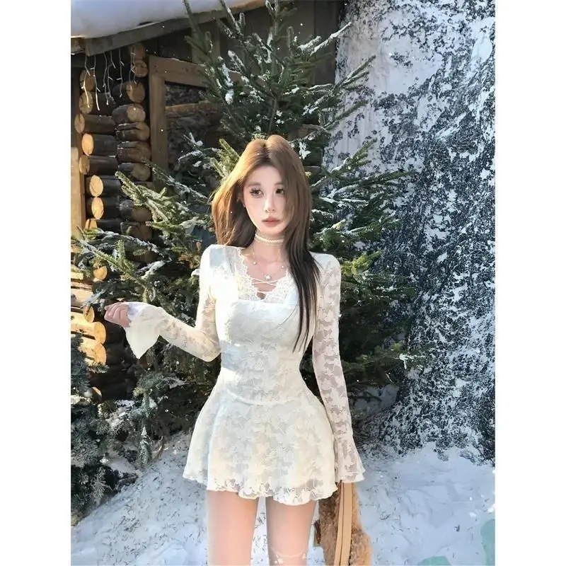 Vestidos para mujer de primavera Modal Ditsy recortado ahumado cintura atada Regular Picnic Mori Pastoral literario artístico ajuste suave