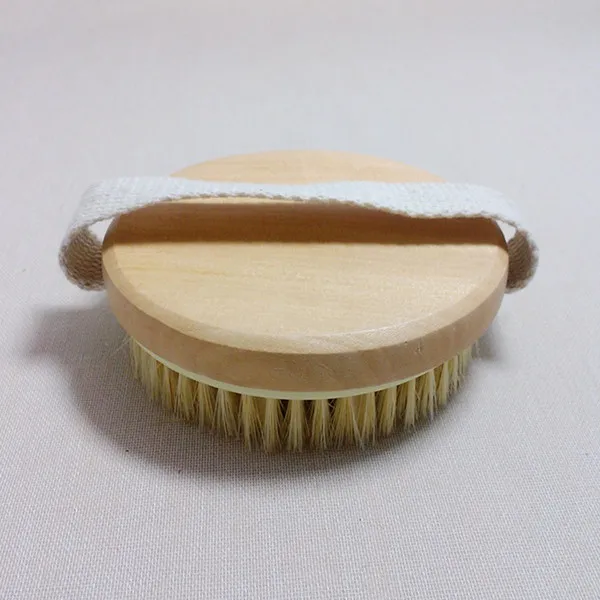 Bath Brush Wooden Natural Bristle Medium Stiffness Strap Exfoliating Massage Body Brush Removes Dead Skin Stimulates Circulation