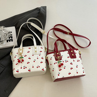 Women PU Cherry Shoulder Bag Large Capacity Trendy Commuting Bag with Cherry Pendant Stylish Crossbody Bag Aesthetic Handbag