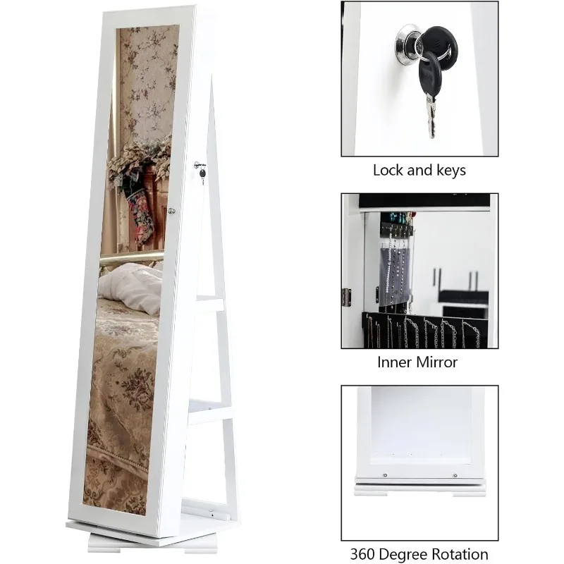 Jóias Armário com 360 Rotation Base, Espelho Autoportante, Cosmetic Storage, 57x0 Polegada