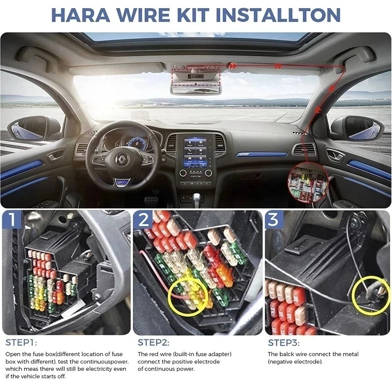 Car DVR HardWire Kit Fuse For AZDOME M550 Pro GS63H PG17 Low Vol Protection Mini USB Port  ACC Power Cable 12V-24V in 5V3A Out