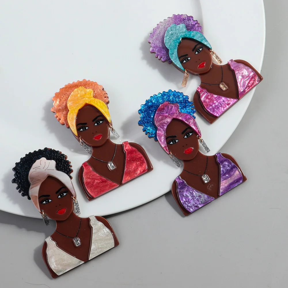 New Glitter Acrylic Bikini African Lady Brooches for Women 6-Color Beauty Black Girl Figure Brooch Lapel Pin Jewelry Accessories