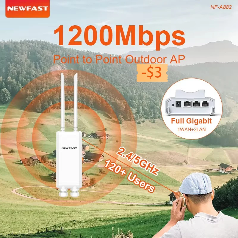 

NEWFAST 1200Mbps Outdoor WIFI Router/AP High Power Long Range Extender Repeater Wireless Signal WIFI Coverage Access Point POE