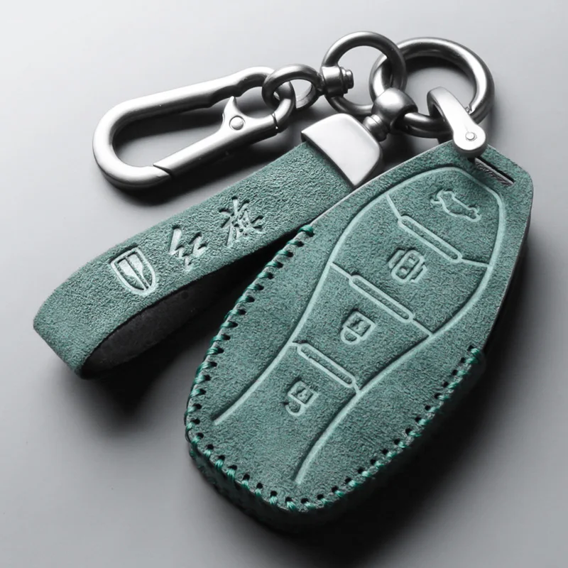 For HongQi H5 HQ9 HS5 Alcantara Leather Key Cover Keychain Key Case for Car Accessories