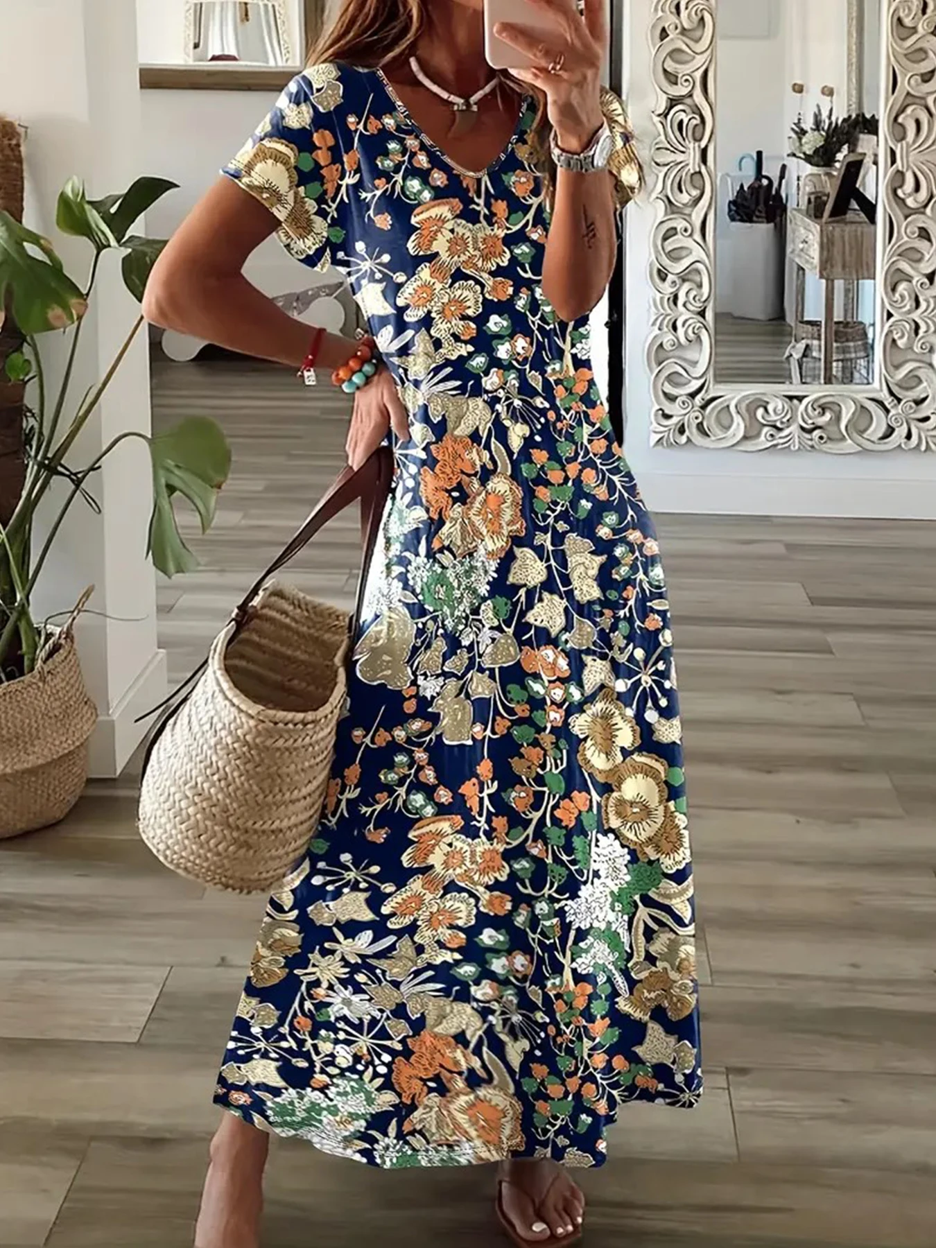 Robe élégante pour femmes, fendue, décontractée, manches courtes, Maxi, t-shirt de vacances, débardeur, vêtements de plage fluides pour le Style de vacances