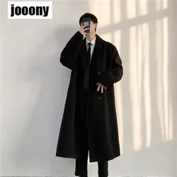 Korean Version Thickened Woolen Coats Handsome Harajuku Male Men Korean Style Wool Business Long Solid Trendy Commuting style