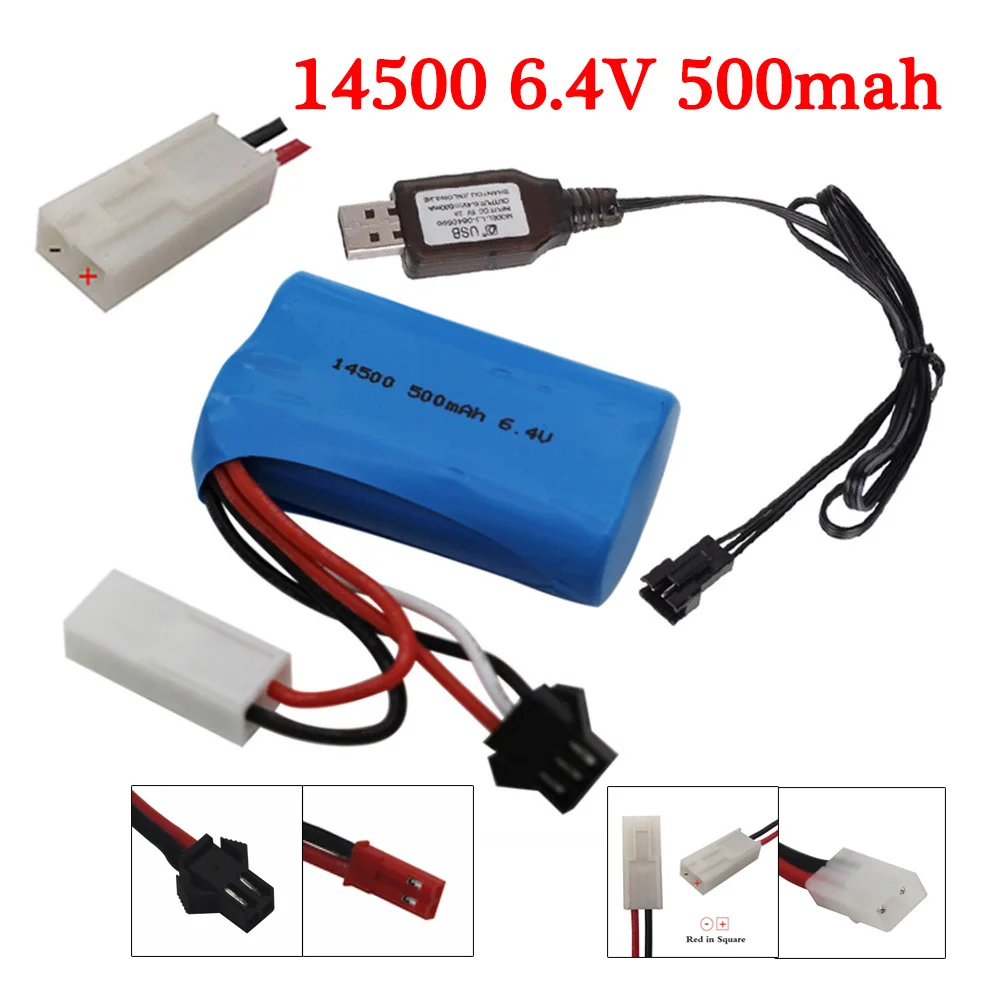 XQWR14-1 RC ciężarówka część zamienna 6,4 V 500 mAh akumulator litowo-jonowy 14500-2s/ładowarka USB