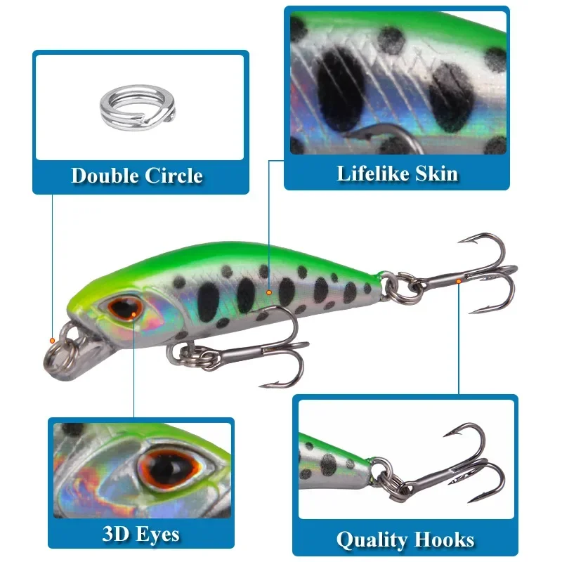 1 Pc Design Pesca Wobbling Fishing Lure 45mm 3.5g Sinking Minnow Isca Artificial Baits for Bass Perch Pike Trout Fishhook