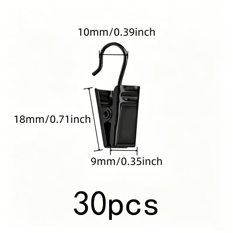 Silver Open-End Design Open Curtain Hooks 30 pcs, perfect for Living Room Curtains, Easy Slide On Rod