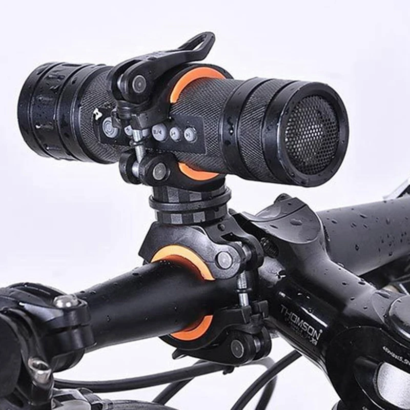 6X 360 Degree Rotating Cycling Bike Light Double Holder LED Front Flashlight Lamp Pump Handlebar Holder Black + Orange