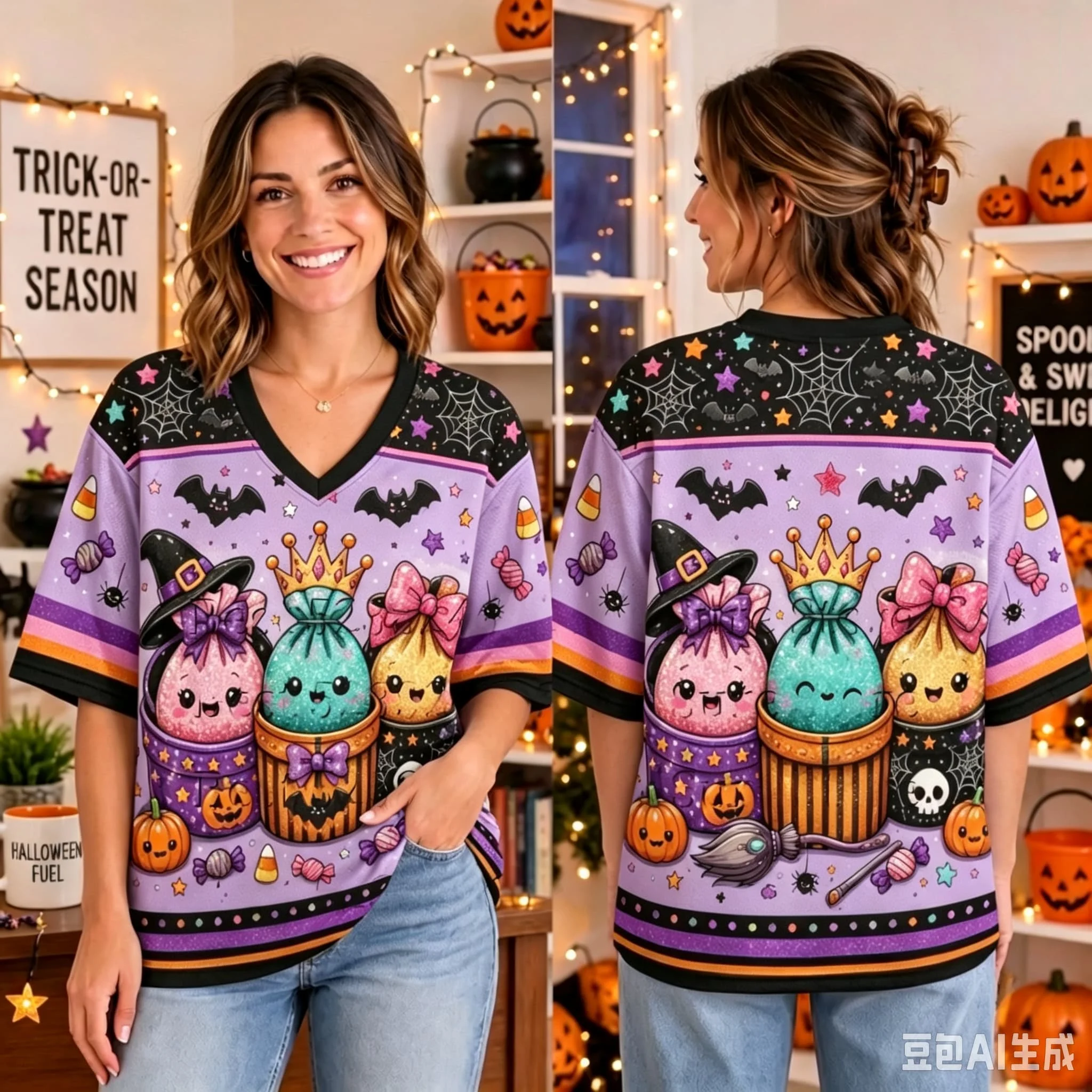 Halloween Theme Y2K 3D Printed Women's Sports V-neck T-shirt Outdoor Street Leisure Fashion Quick Drying Breathable Clothing