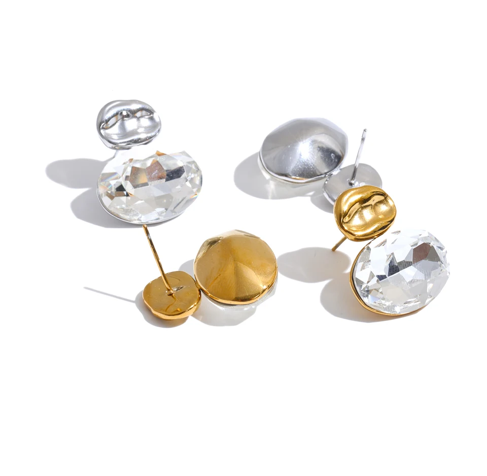 Yhpup Edelstahl Kristall Ovale Ohrstecker Hypoallergen Glänzend Neuheiten Stilvoller Partyschmuck Geschenk – Detail 3