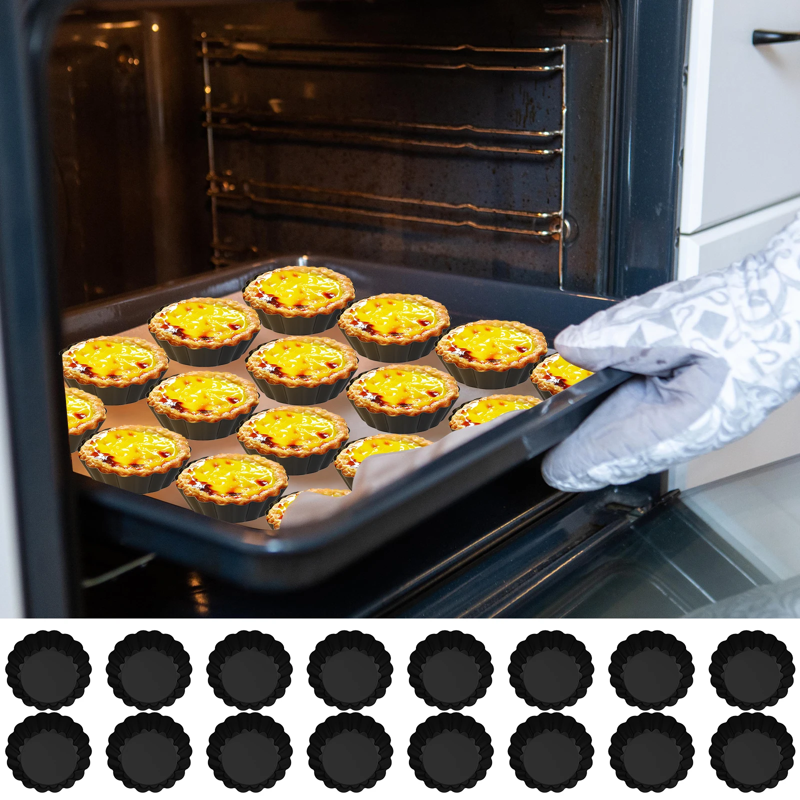 

16 шт. мини-форма для пирогов с антипригарным покрытием из углеродистой стали, форма для яичного пирога со съемным дном, многофункциональная мини-форма для пирогов для ресторанной пекарни