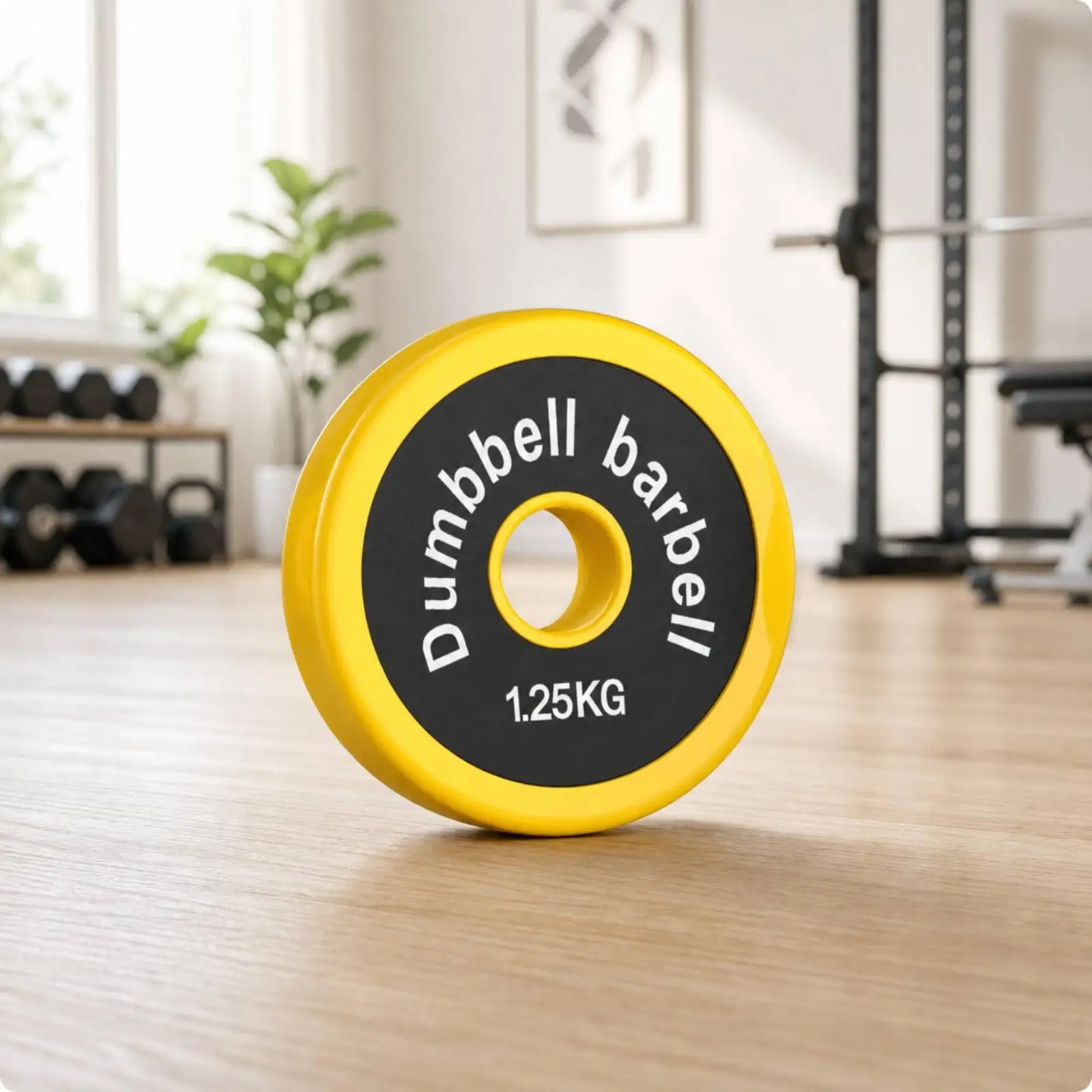 Rubber Weight Plate Dumbbell Disc Cast Iron Load Plate for Barbell Strength Training Home Gym Equipment Yellow Guarded Core Easy