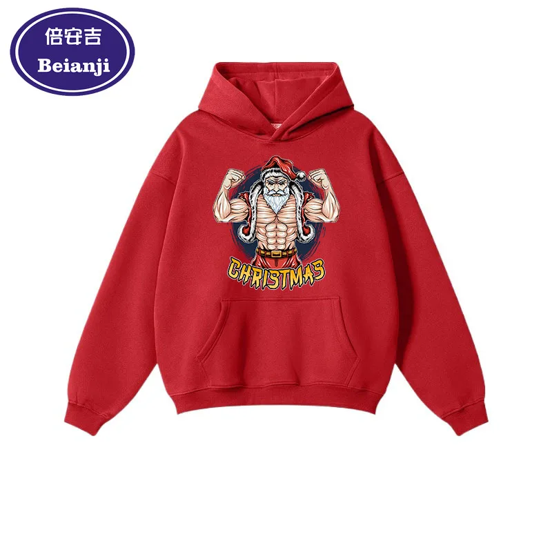 Beianji christams men's hoodies casual long-sleeved thick pullover unisex clothing funny muscle santa cartoon 3D printed jumper