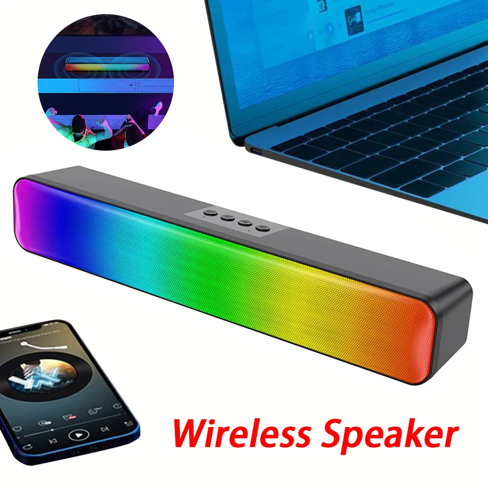 

Беспроводная RGB-колонка с Bluetooth, 3D-стереозвуком, питанием от USB, сабвуфером и двойными динамиками для ПК и ноутбуков